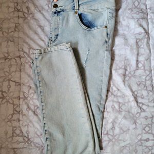 Light Blue Hip Huggers Distressed Jeans